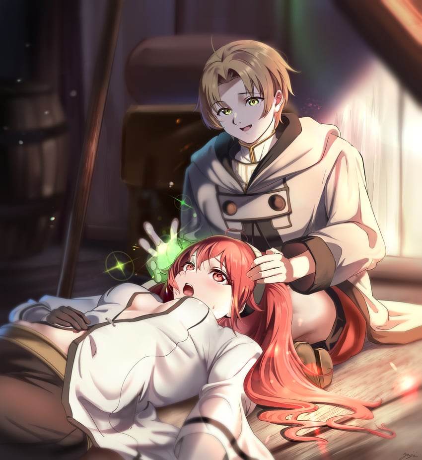 eris greyrat and rudeus greyrat (mushoku tensei) drawn by yujin_(kanouyuuto-0423)