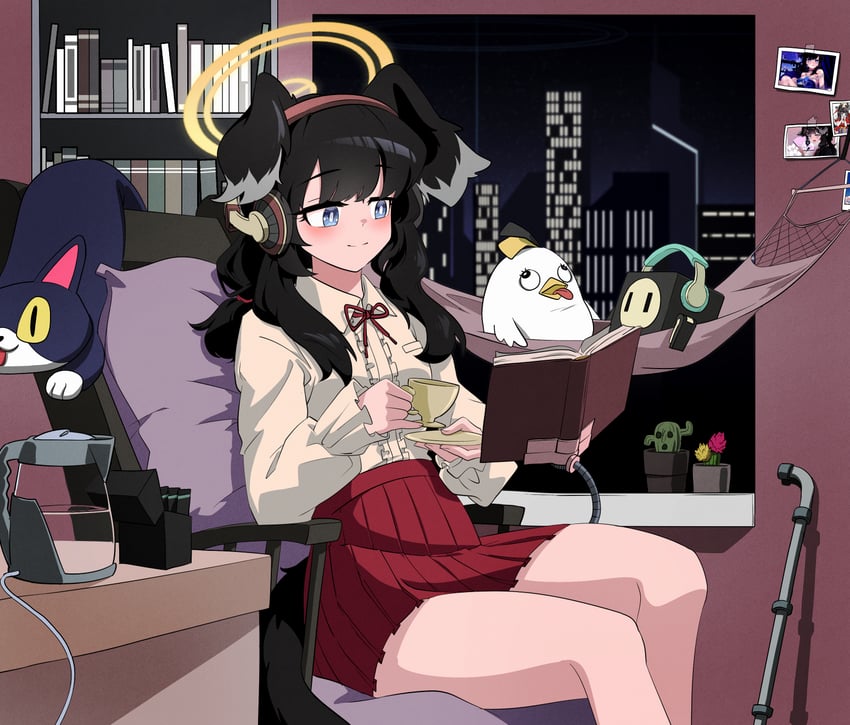 hibiki, peroro, and wavecat (blue archive) drawn by nagune