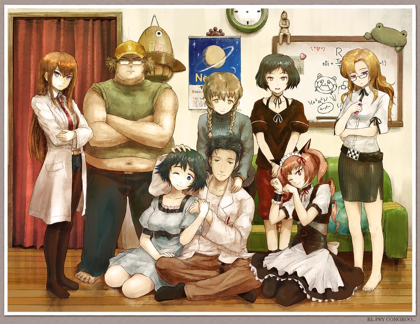 makise kurisu, okabe rintarou, shiina mayuri, amane suzuha, urushibara luka, and 3 more (steins;gate) drawn by s_kino