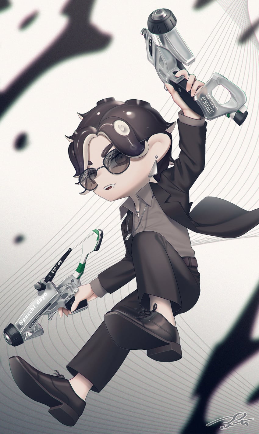 octoling player character and octoling boy (splatoon) drawn by puchiman