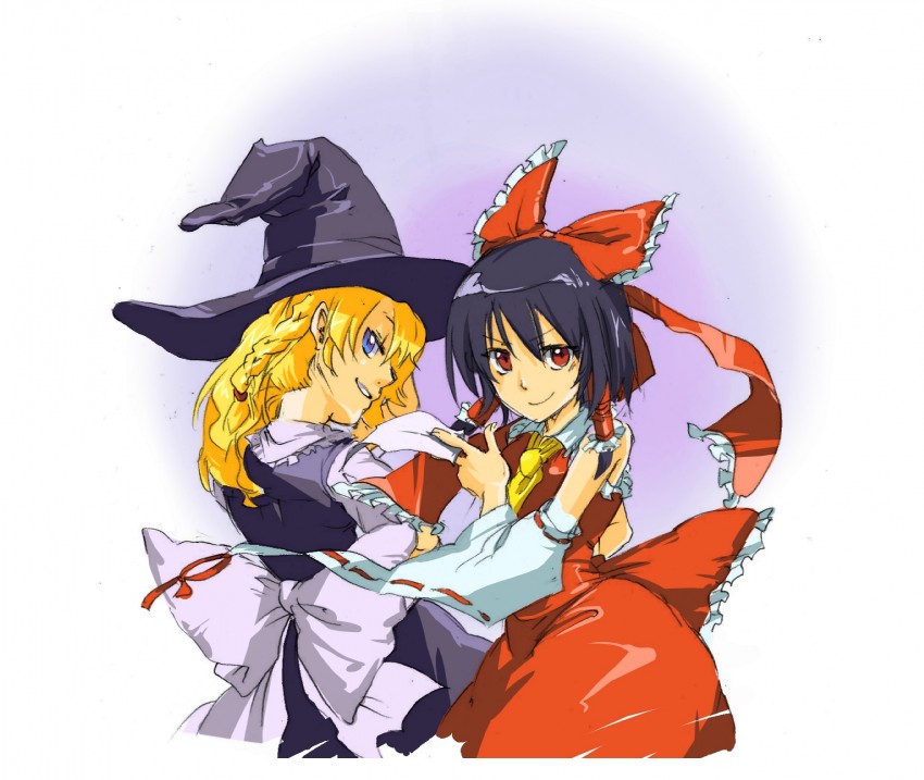 hakurei reimu and kirisame marisa (touhou) drawn by makarori