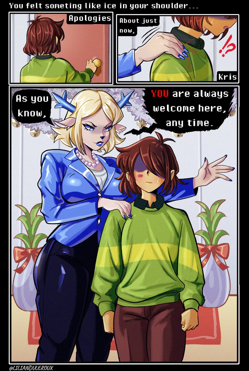 kris and carol holiday (deltarune) drawn by lilian_duleroux