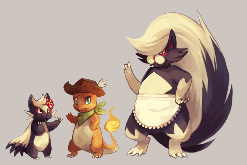 charmander, skuntank, stunky, and mike (pokemon and 1 more) drawn by glitchedpuppet