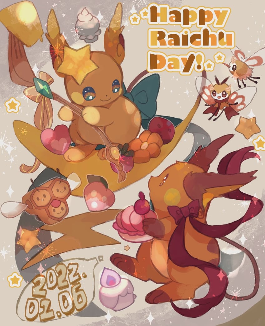 litwick, raichu, cutiefly, alolan raichu, ribombee, and 2 more (pokemon) drawn by sukinadake