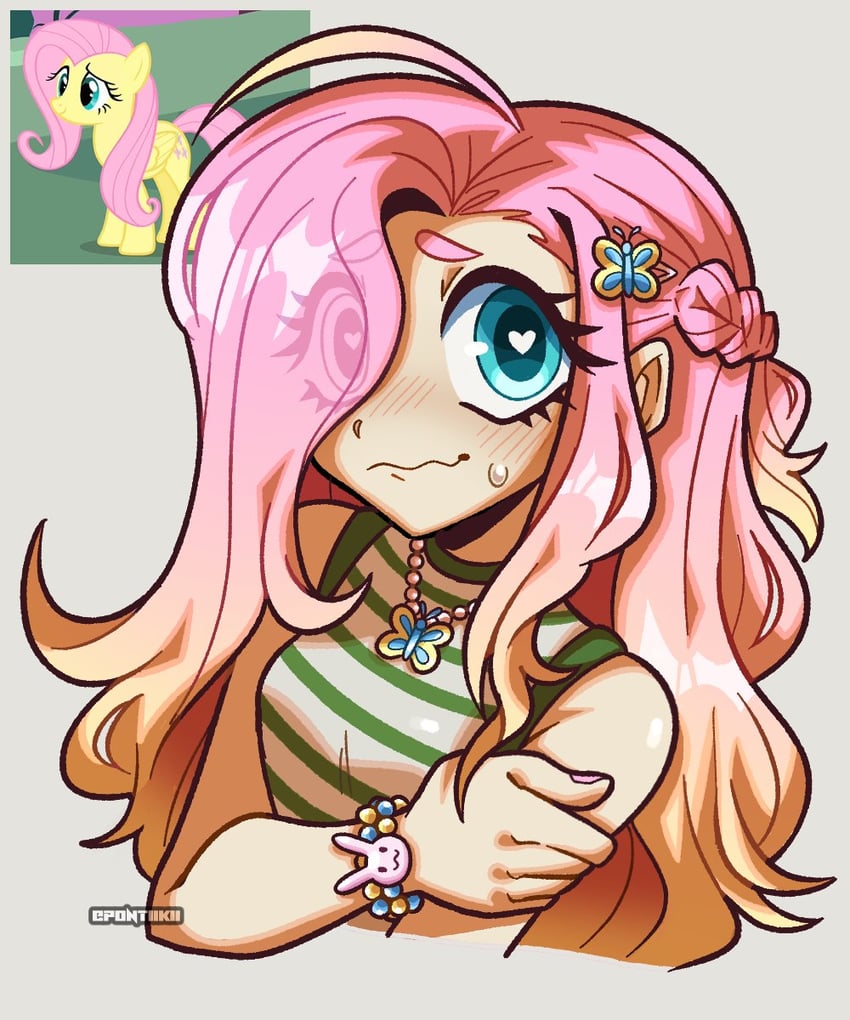 fluttershy (my little pony and 1 more) drawn by pontiikii