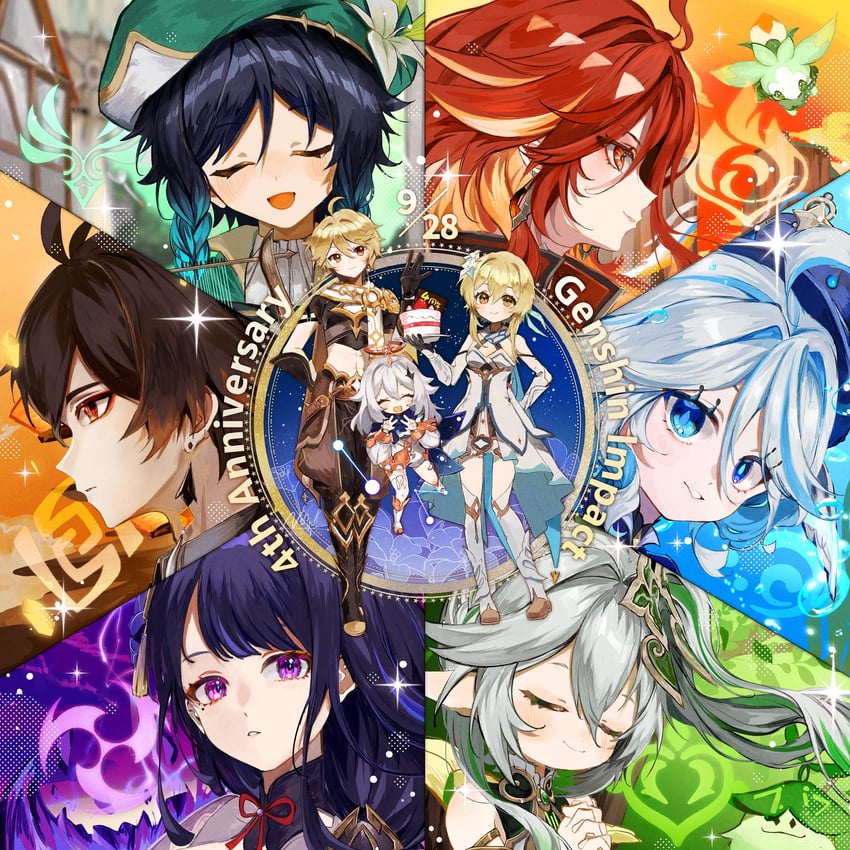 lumine, raiden shogun, aether, furina, nahida, and 6 more (genshin impact) drawn by new_(new_gnsn)