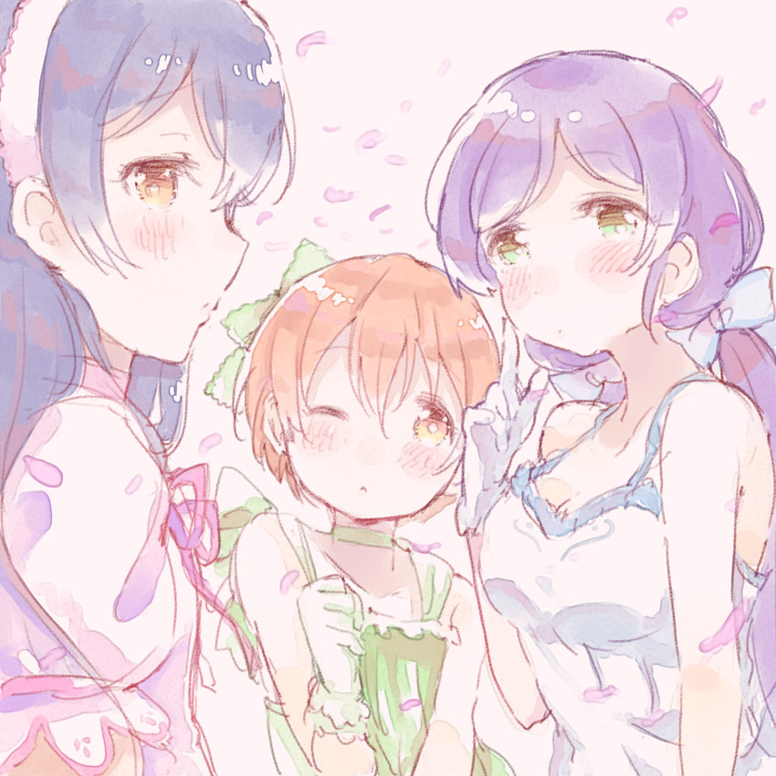 tojo nozomi, sonoda umi, and hoshizora rin (love live! and 1 more) drawn by shijimi_kozou