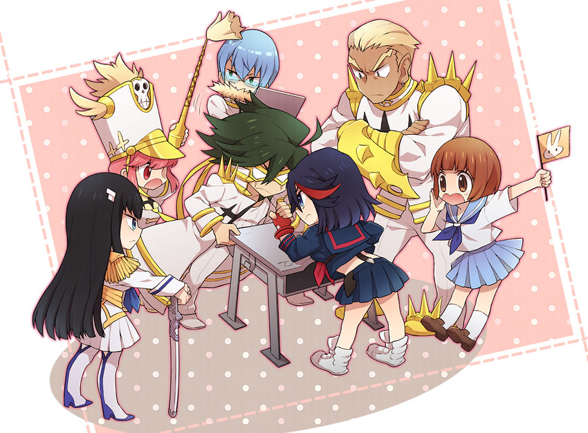 matoi ryuuko, senketsu, kiryuuin satsuki, mankanshoku mako, junketsu, and 4 more (kill la kill) drawn by kuma_yuu