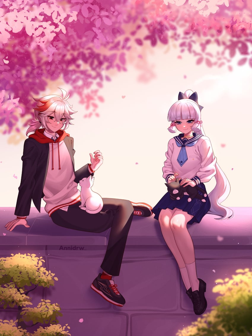 kamisato ayaka and kaedehara kazuha (genshin impact) drawn by annidrw