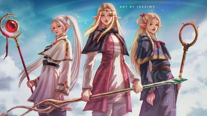 princess zelda, frieren, and marcille donato (the legend of zelda and 3 more) drawn by icezimy