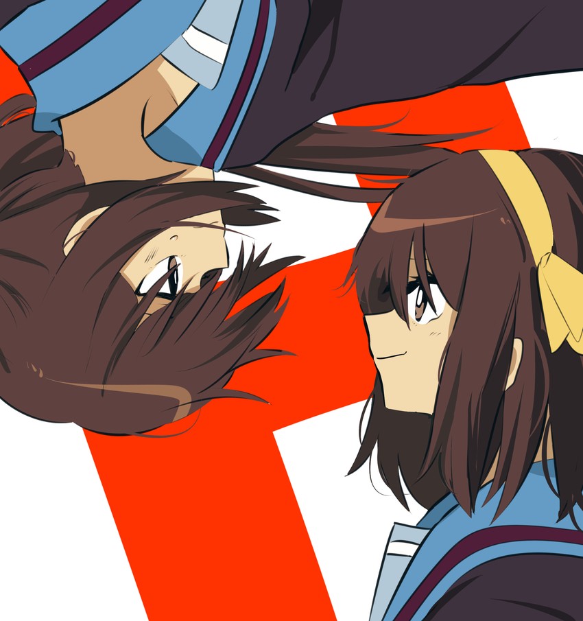 suzumiya haruhi and kyonko (suzumiya haruhi no yuuutsu) drawn by gomiyama