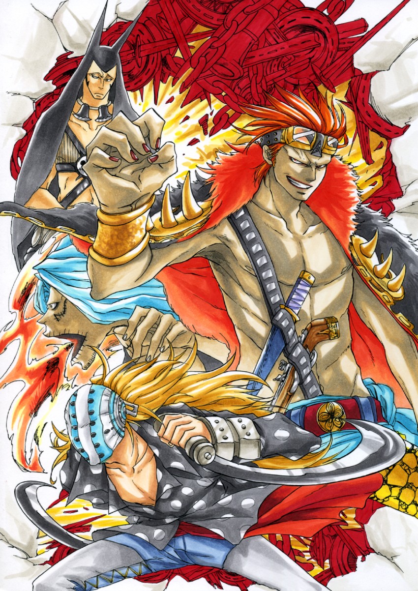 eustass kid, killer, heat, and wire (one piece) drawn by sassaman