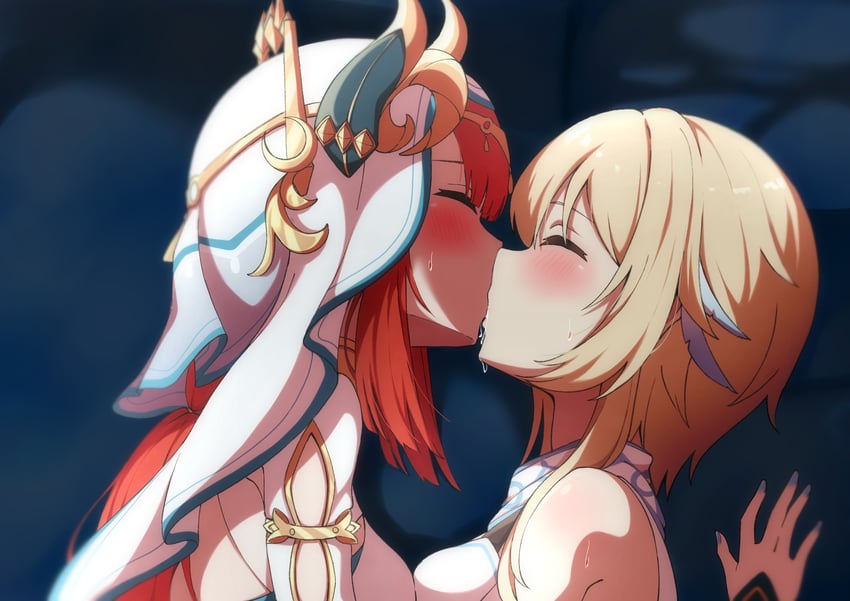 lumine and nilou (genshin impact) drawn by fazekas