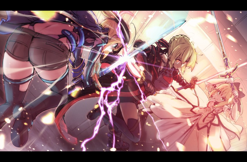 artoria pendragon, saber lily, mysterious heroine x alter, and mysterious heroine x (fate and 1 more) drawn by saiki_rider