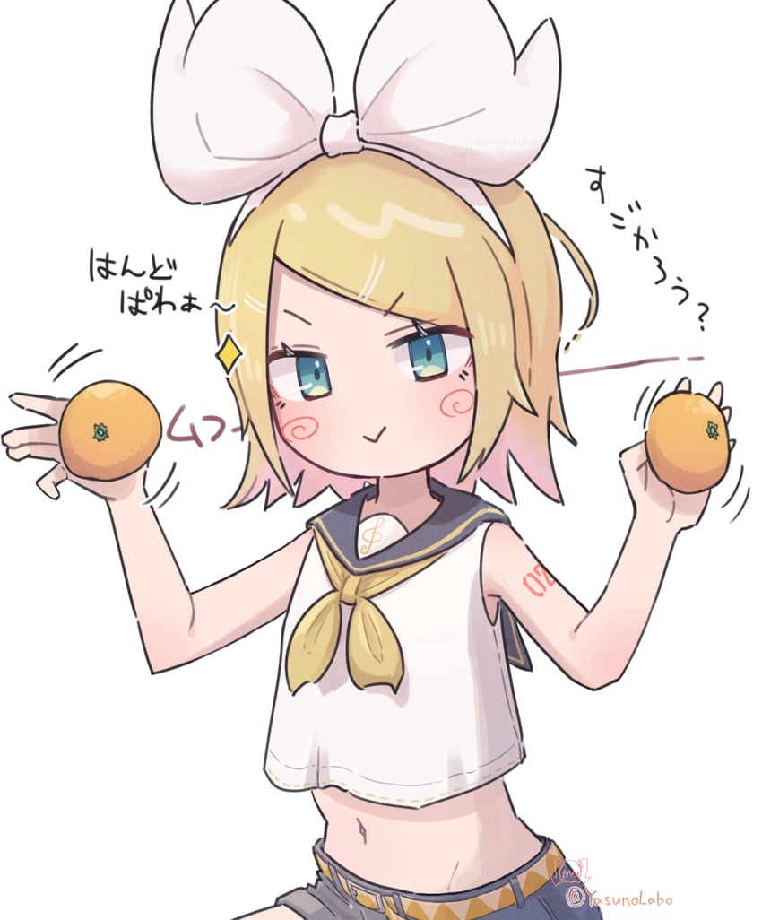 hatsune miku and kagamine rin (vocaloid) drawn by yasuno-labo