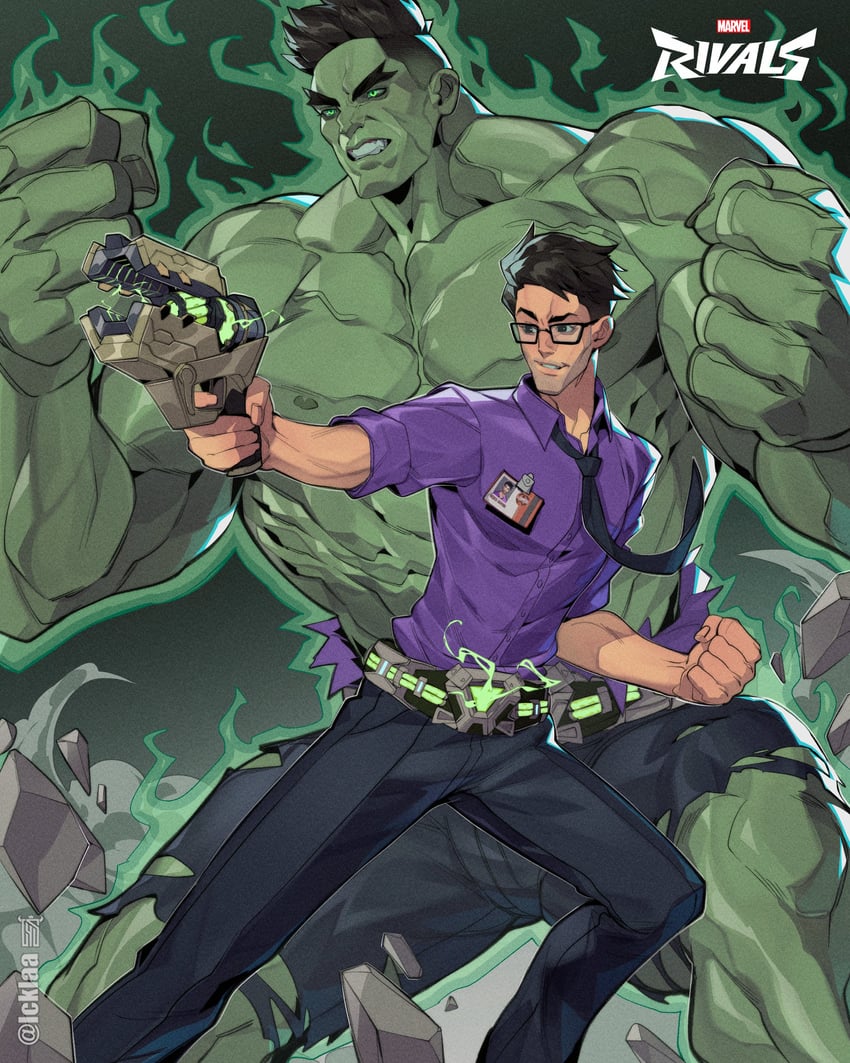 hulk and bruce banner (marvel and 2 more) drawn by icklaa