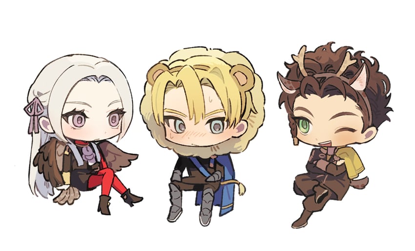 edelgard von hresvelg, dimitri alexandre blaiddyd, and claude von riegan (fire emblem and 1 more) drawn by ikaikakka