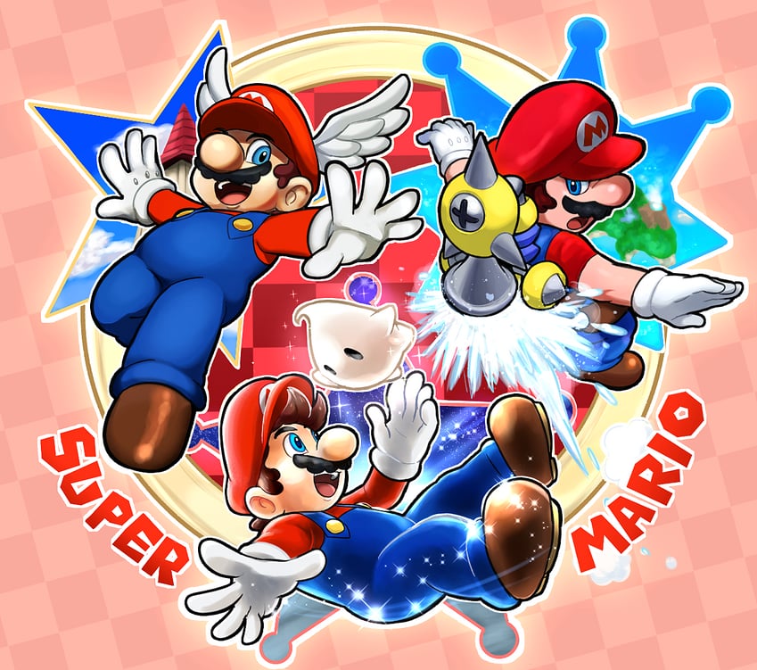 mario, luma, and f.l.u.d.d. (mario and 3 more) drawn by hoshi_(star-name2000)