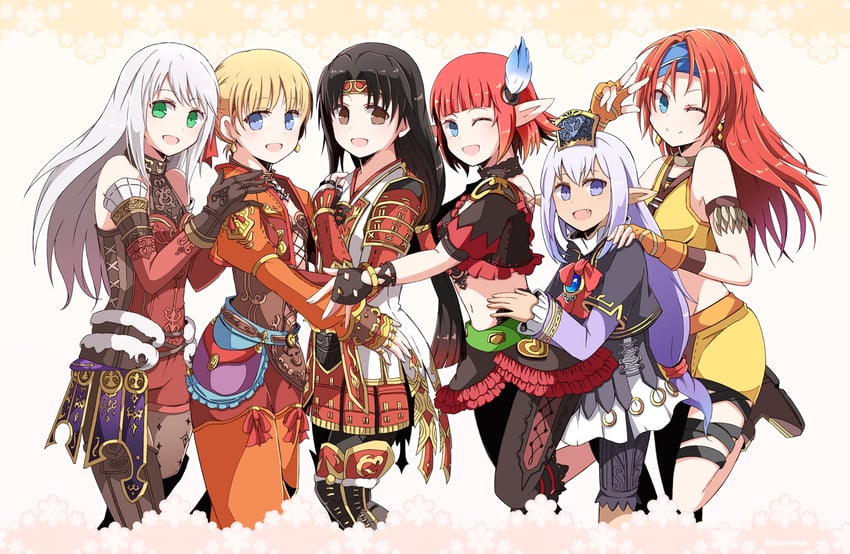 prishe, afumau, iroha, arciela v adoulin, lilisette, and 1 more (final fantasy and 1 more) drawn by ntapopo