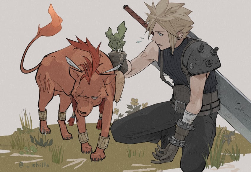 cloud strife and red xiii (final fantasy and 2 more) drawn by shillo