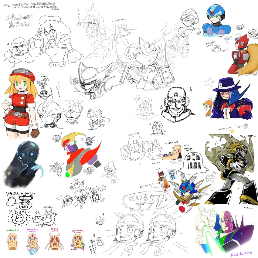zero, x, zero(z), roll caskett, servbot, and 15 more (mega man and 7 more) drawn by deko_(ldekol)