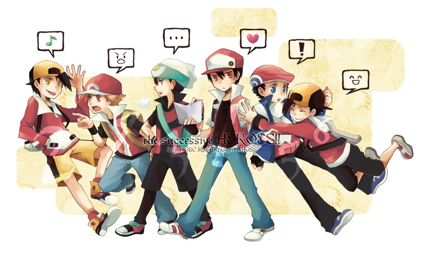 red, ethan, brendan, and lucas (pokemon and 8 more) drawn by azurebloom