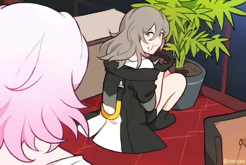 trailblazer, stelle, and march 7th (honkai and 1 more) drawn by rewuyuu