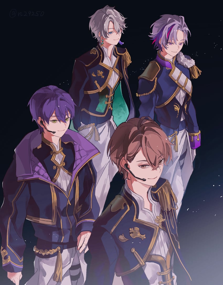 kenmochi touya, fuwa minato, kagami hayato, and kaida haru (nijisanji) drawn by sumi_(n29250)
