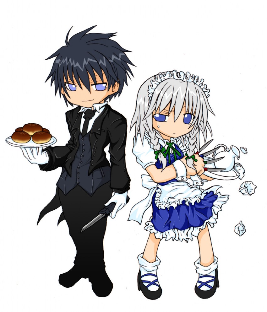 izayoi sakuya, tohno shiki, and nanaya shiki (touhou and 2 more) drawn by kinoko_(kuniesu)