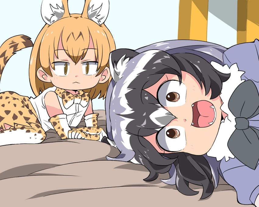 serval and common raccoon (kemono friends) drawn by umikaze_shuu