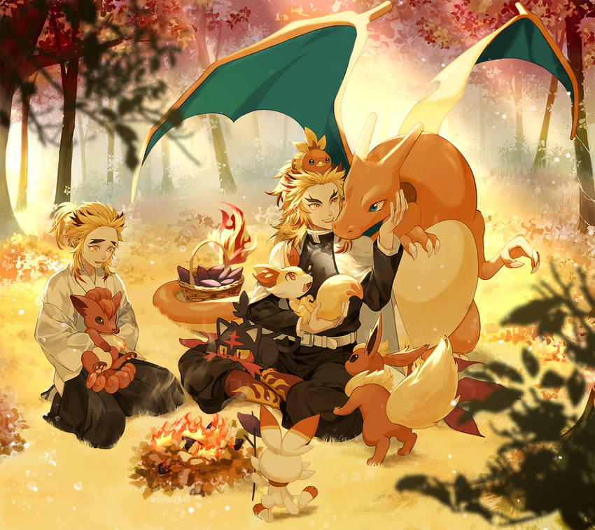 charizard, scorbunny, flareon, torchic, litten, and 4 more (pokemon and 1 more) drawn by fyfyluker