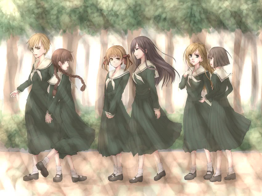 fukuzawa yumi, toudou shimako, shimazu yoshino, ogasawara sachiko, nijou noriko, and 1 more (maria-sama ga miteru) drawn by hashimoto_yoshikazu
