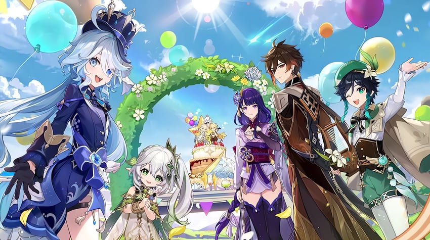lumine, raiden shogun, aether, furina, nahida, and 3 more (genshin impact)
