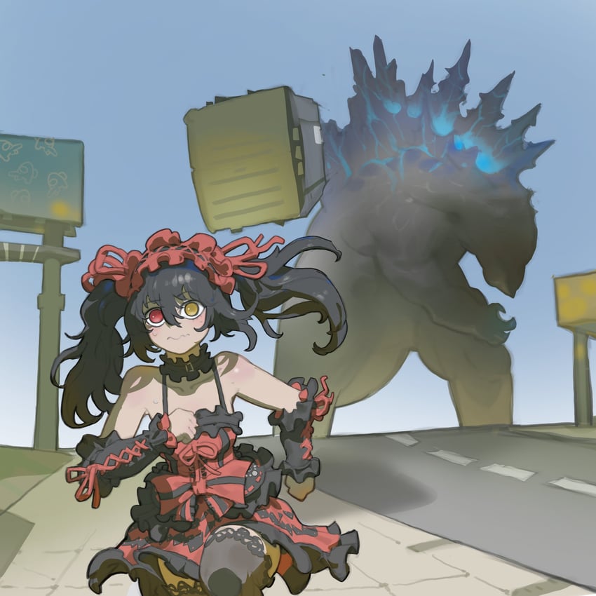 tokisaki kurumi, godzilla, and crewmate (date a live and 7 more) drawn by pacpoi