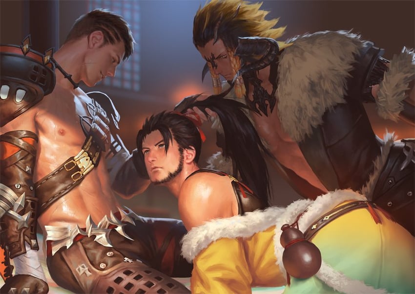 warrior of light, hien rijin, and magnai oronir (final fantasy and 1 more) drawn by penguin_frontier