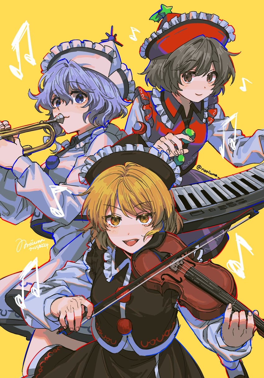 lunasa prismriver, merlin prismriver, and lyrica prismriver (touhou) drawn by noriuma