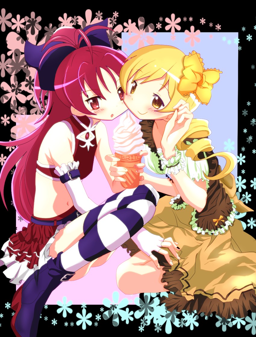 sakura kyoko and tomoe mami (mahou shoujo madoka magica) drawn by yuiyuimoe
