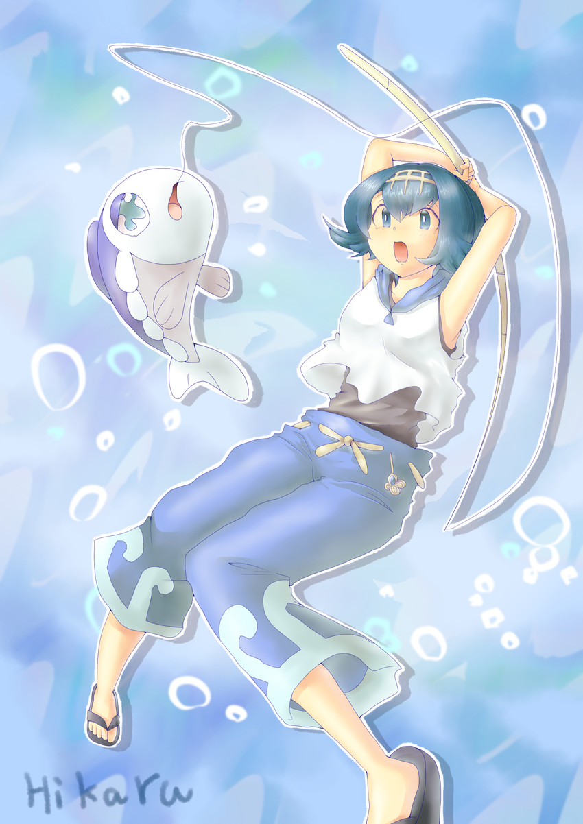 lana and wishiwashi (pokemon and 1 more) drawn by mitsuru_(cp2wbrx85jaeknz_3h)