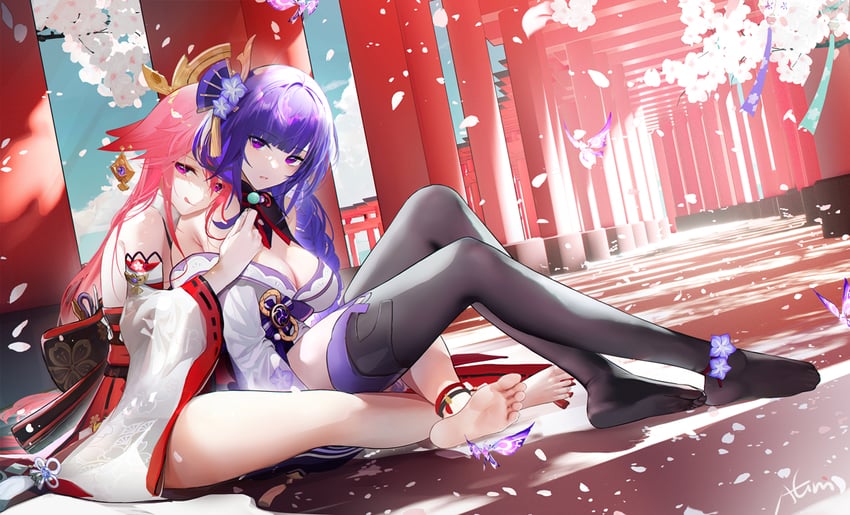 raiden shogun and yae miko (genshin impact) drawn by omone_hokoma_agm