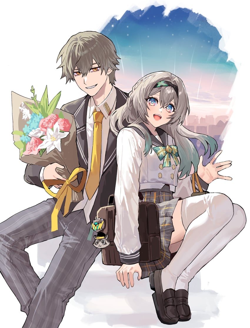 trailblazer, firefly, and caelus (honkai and 1 more) drawn by nongxy_nonshi