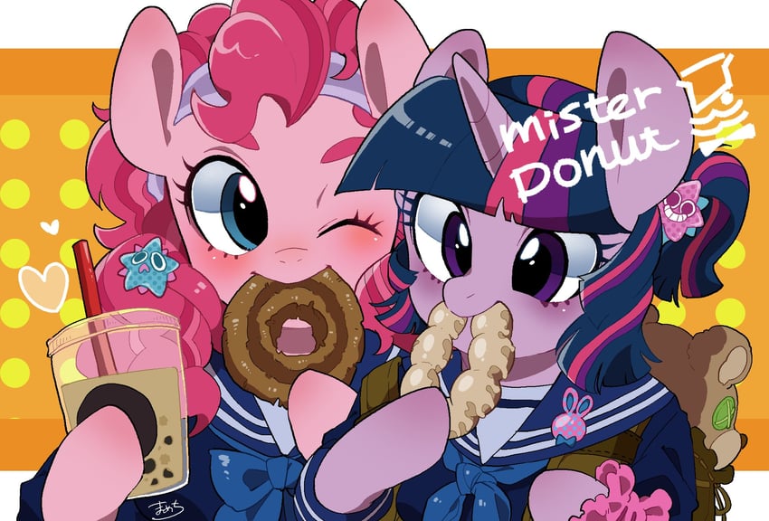 twilight sparkle and pinkie pie (my little pony and 2 more) drawn by mamechi_(potetecyu_to)