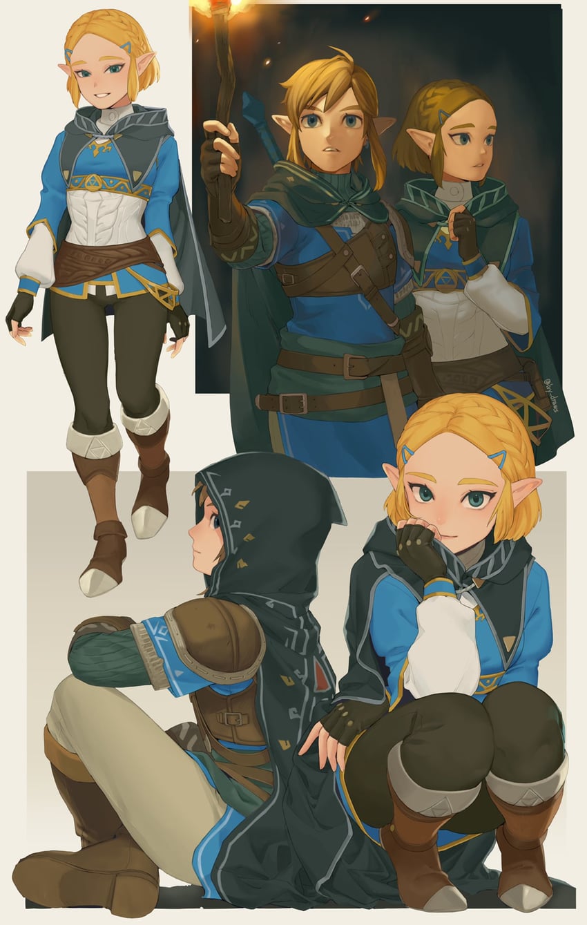 link and princess zelda (the legend of zelda and 1 more) drawn by ivy_(sena0119)