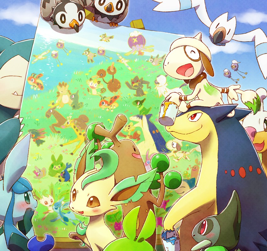 glaceon, leafeon, meowth, absol, snorlax, and 22 more (pokemon) drawn by wataame_(tulip)