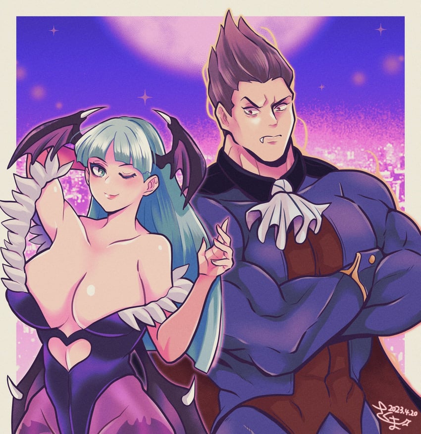 morrigan aensland and demitri maximoff (darkstalkers) drawn by skm_nnm
