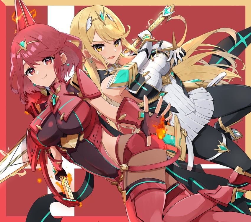 pyra and mythra (xenoblade chronicles and 2 more) drawn by inuisbink