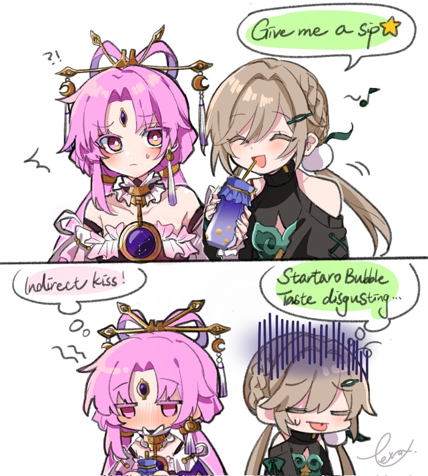 fu xuan and qingque (honkai and 1 more) drawn by tera_(trs82341711)