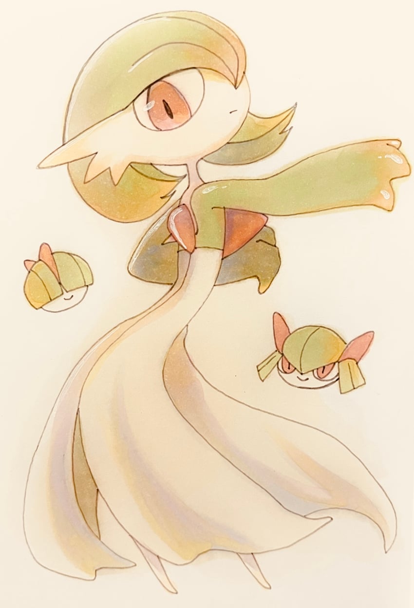 gardevoir, kirlia, and ralts (pokemon) drawn by gou_(pixiv_24579323)
