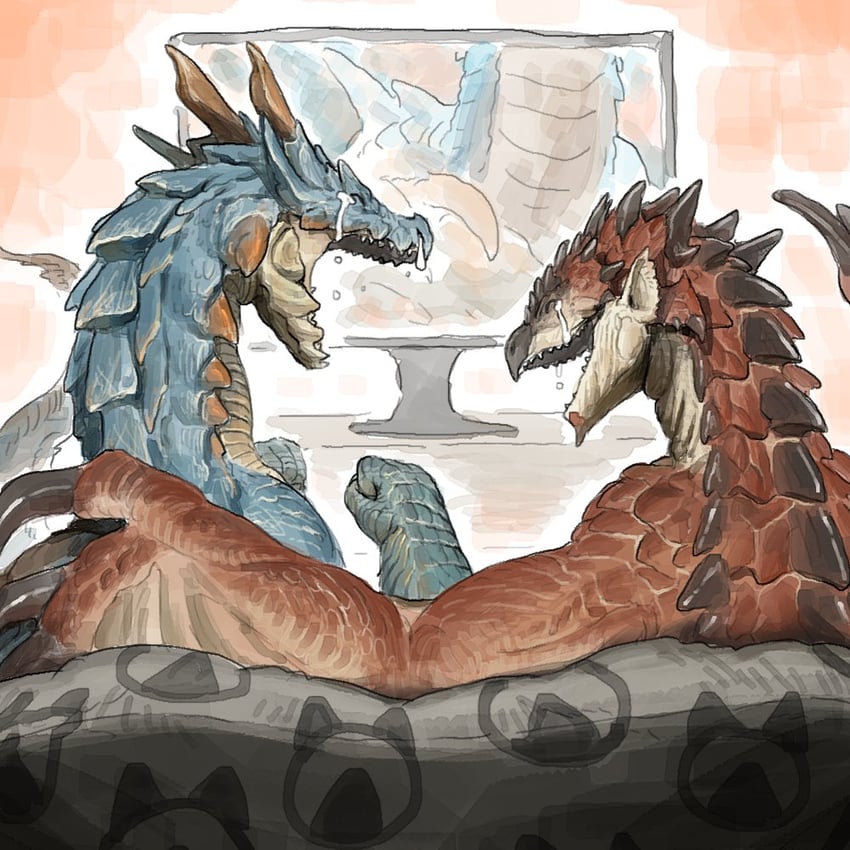 rathalos and lagiacrus (monster hunter and 1 more) drawn by subbaru