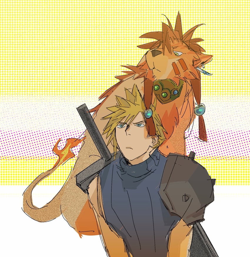 cloud strife and red xiii (final fantasy and 2 more) drawn by xiehuangxb
