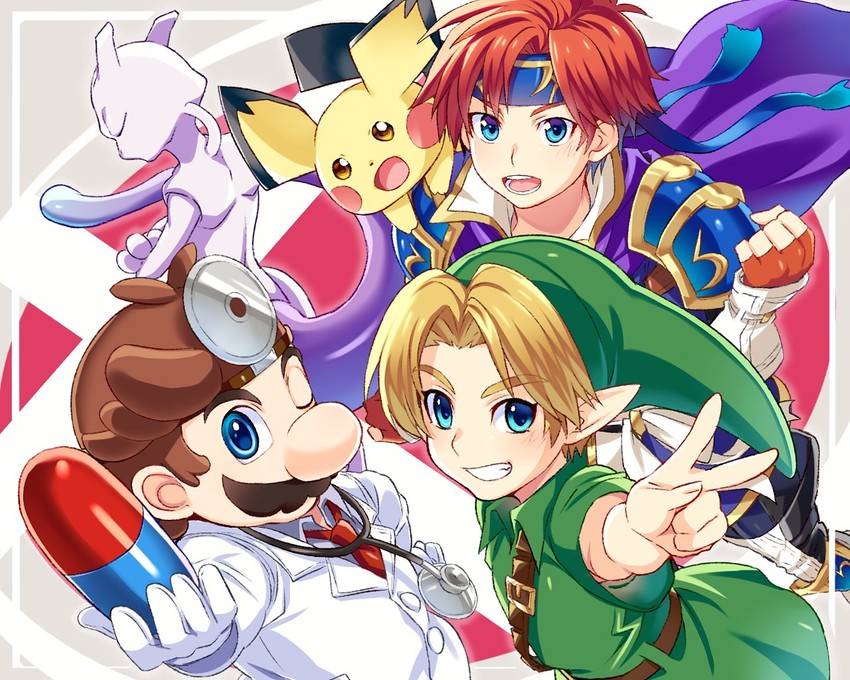 link, princess zelda, mario, pichu, young link, and 3 more (pokemon and 8 more) drawn by yuki_(yuki2061)